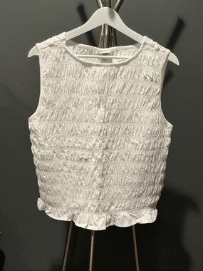 White Smocked Ruffle Hem Tank Top
